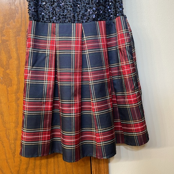 CHILDRENS PLACE UEC Girls Large (10/12) Blue Sequin Holiday Dress Plaid Skirt - Picture 5 of 14